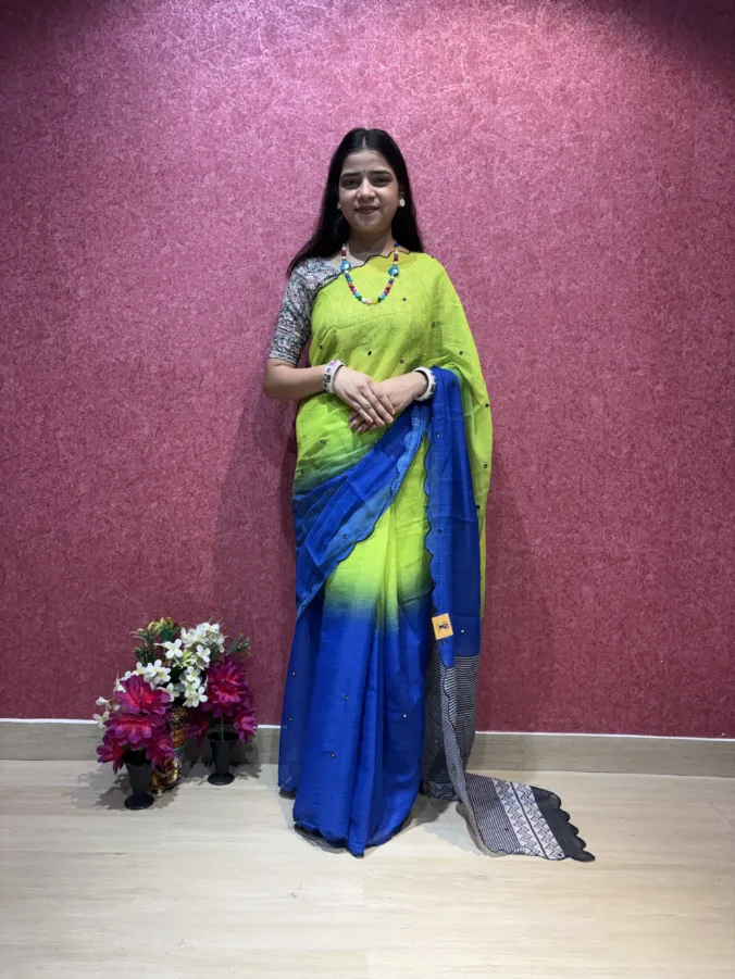 NEELAM TRADERS NEW LAUNCH TRENDING SPECIAL Viral Instagram Multicolur Saree with Mirror Work All Over in Soft Cotton Silk Fabric