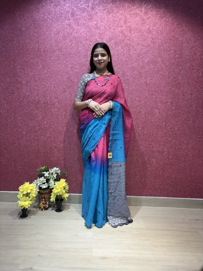 NEELAM TRADERS NEW LAUNCH TRENDING SPECIAL Viral Instagram Multicolur Saree with Mirror Work All Over in Soft Cotton Silk Fabric