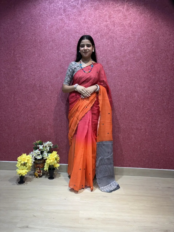 NEELAM TRADERS NEW LAUNCH TRENDING SPECIAL Viral Instagram Multicolur Saree with Mirror Work All Over in Soft Cotton Silk Fabric