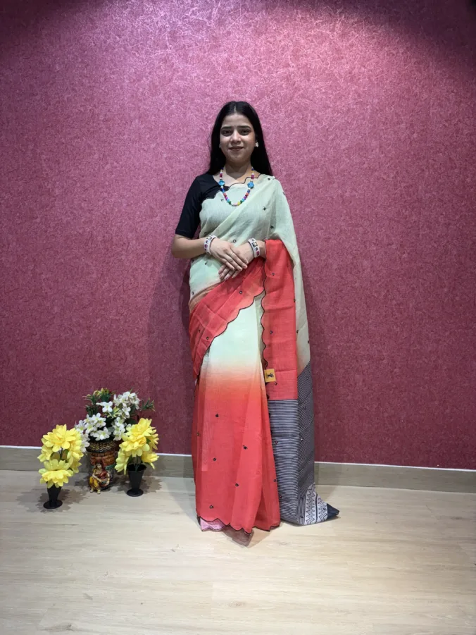 NEELAM TRADERS NEW LAUNCH TRENDING SPECIAL Viral Instagram Multicolur Saree with Mirror Work All Over in Soft Cotton Silk Fabric