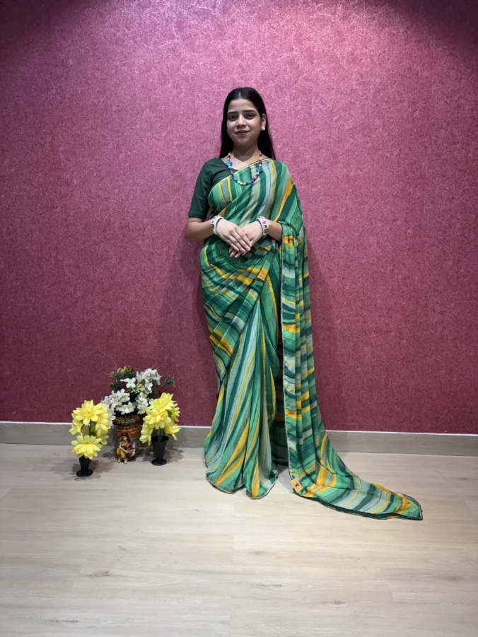 NEELAM TRADERS NEW LAUNCH TRENDING SPECIAL LAHERIYA SAREE WITH WEAVING BORDER ALL OVER IN SOFT GEORGETE FABRIC