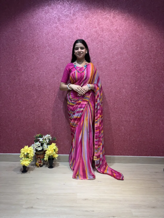 NEELAM TRADERS NEW LAUNCH TRENDING SPECIAL LAHERIYA SAREE WITH WEAVING BORDER ALL OVER IN SOFT GEORGETE FABRIC