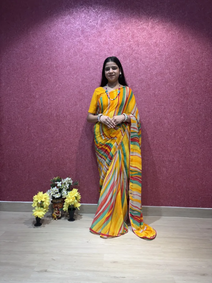 NEELAM TRADERS NEW LAUNCH TRENDING SPECIAL LAHERIYA SAREE WITH WEAVING BORDER ALL OVER IN SOFT GEORGETE FABRIC