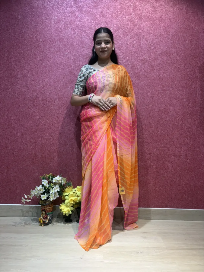 NEELAM TRADERS NEW LAUNCH TRENDING SPECIAL MULTISHADE LAHERIYA PRINT SAREE IN SOFT GEORGETTE FABRIC Without Blouse