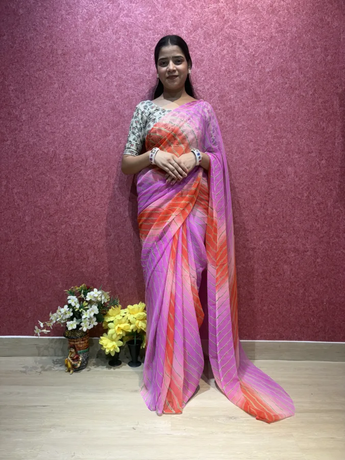 NEELAM TRADERS NEW LAUNCH TRENDING SPECIAL MULTISHADE LAHERIYA PRINT SAREE IN SOFT GEORGETTE FABRIC Without Blouse