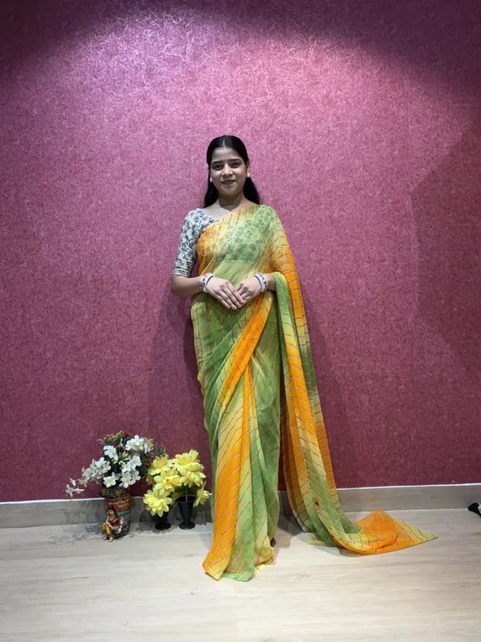 NEELAM TRADERS NEW LAUNCH TRENDING SPECIAL MULTISHADE LAHERIYA PRINT SAREE IN SOFT GEORGETTE FABRIC Without Blouse