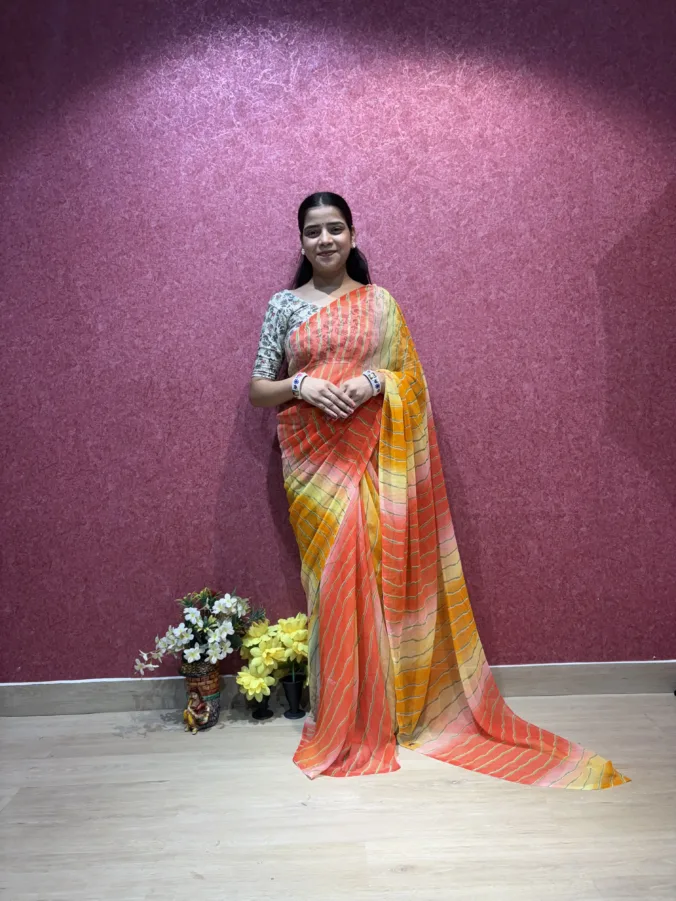 NEELAM TRADERS NEW LAUNCH TRENDING SPECIAL MULTISHADE LAHERIYA PRINT SAREE IN SOFT GEORGETTE FABRIC Without Blouse