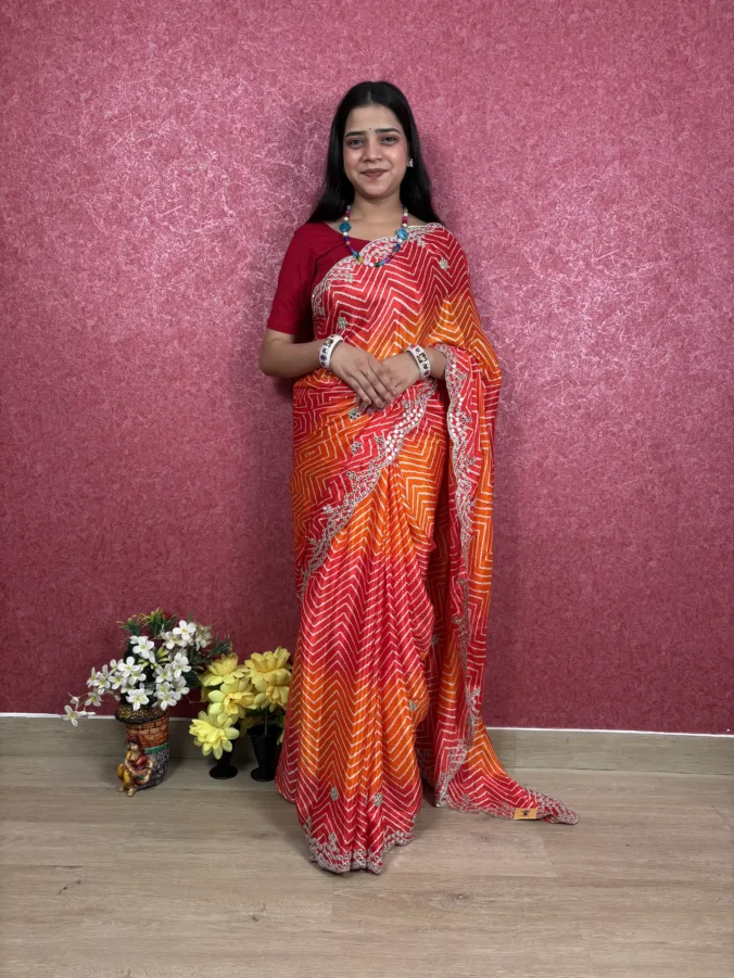 NEELAM TRADERS NEW LAUNCH TRENDING MULTISAHDE LAHERIYA SAREE WITH PLASTIC MIRROR AT PALLU IN SOFT SILK FABRIC