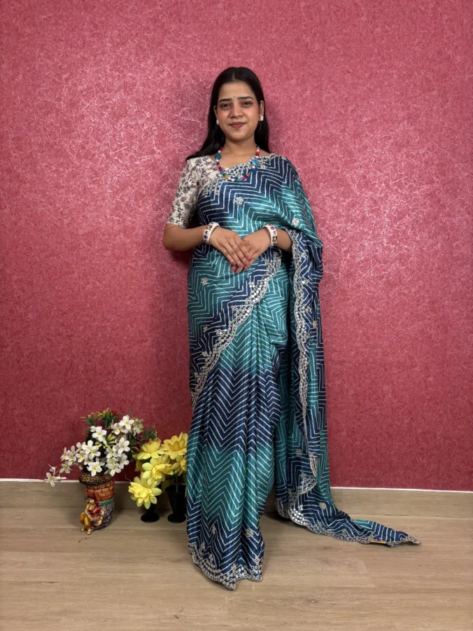 NEELAM TRADERS NEW LAUNCH TRENDING MULTISAHDE LAHERIYA SAREE WITH PLASTIC MIRROR AT PALLU IN SOFT SILK FABRIC