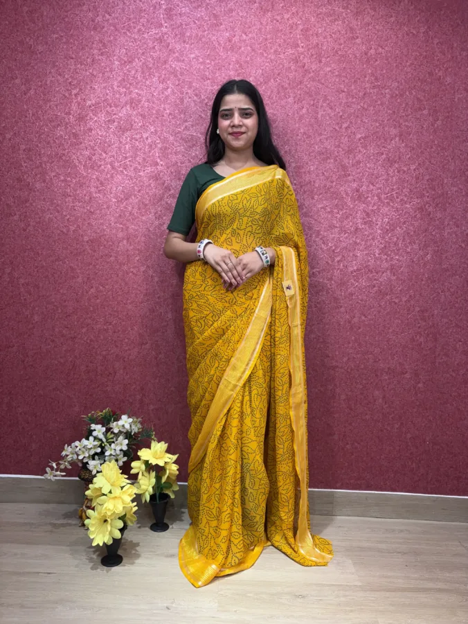 NEELAM TRADERS NEW LAUNCH TRENDING RAAI BANDHEJ SAREE WITH HEAVY ZARI WEAVING BORDER  ALL OVER IN SOFT GEORGETTE