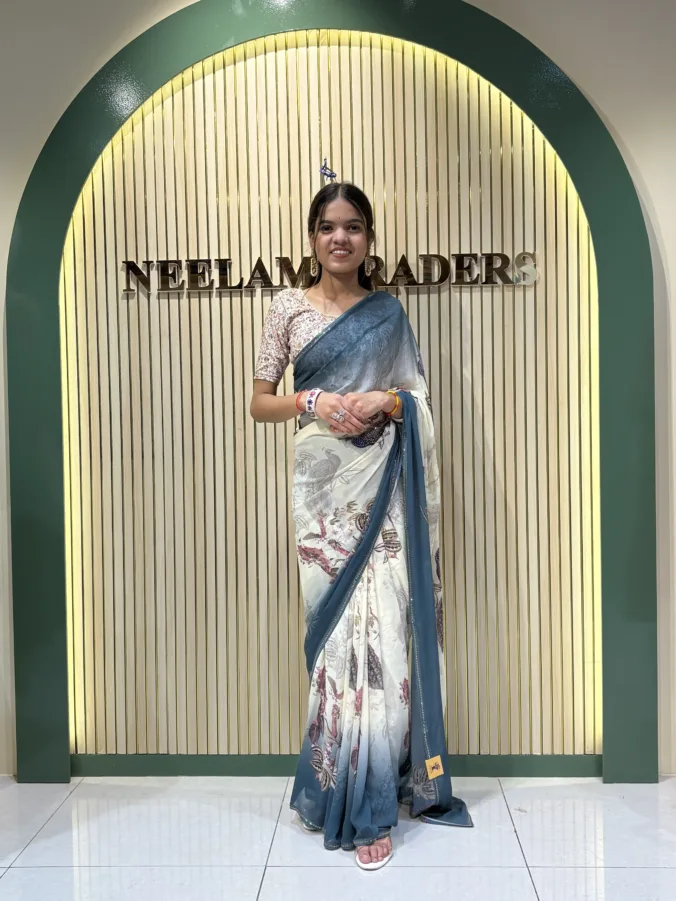 NEELAM TRADERS NEW LAUNCH TRENDING FIGURE PRINT PARTYWEAR  SAREEE WITH STONE WORK ALL OVER IN SOFT GEORGETTE FABRIC