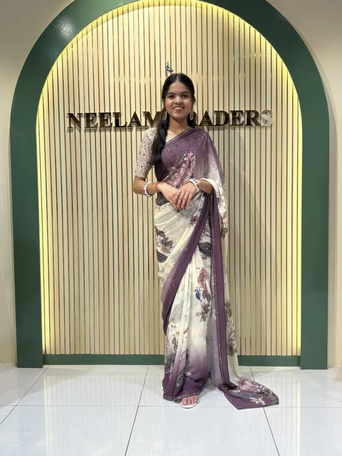 NEELAM TRADERS NEW LAUNCH TRENDING FIGURE PRINT PARTYWEAR  SAREEE WITH STONE WORK ALL OVER IN SOFT GEORGETTE FABRIC