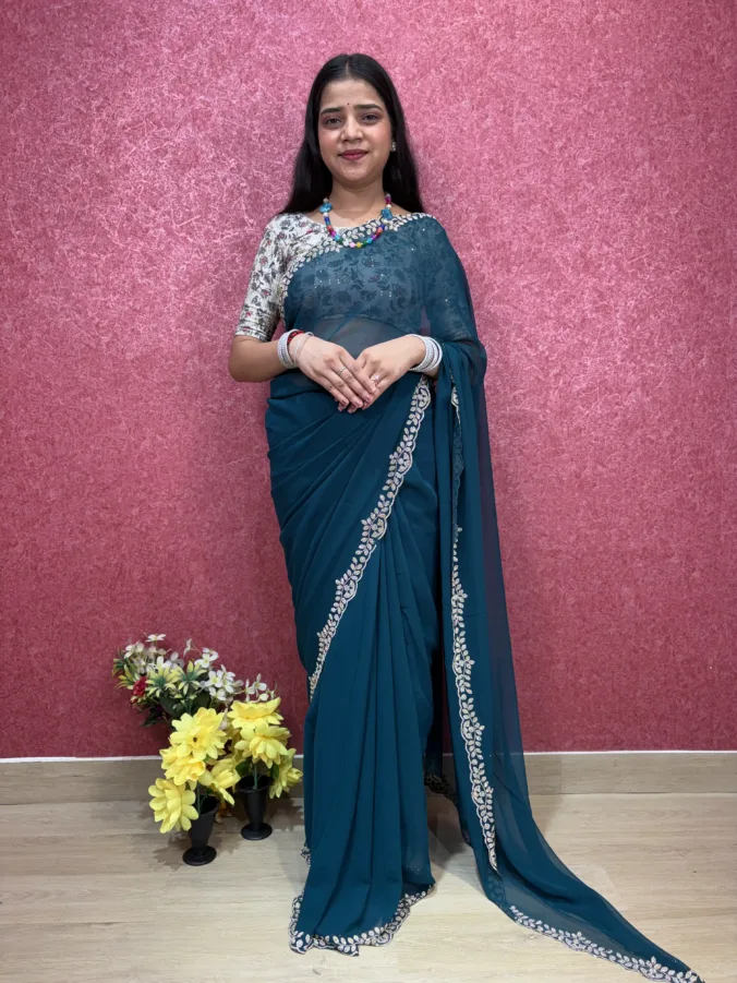 NEELAM TRADERS NEW LAUNCH TRENDING FESTIVE SPECIAL SAREE WITH HEAVY DIAMOND WORK ALL OVER IN SOFT GEORGETTE FABRIC