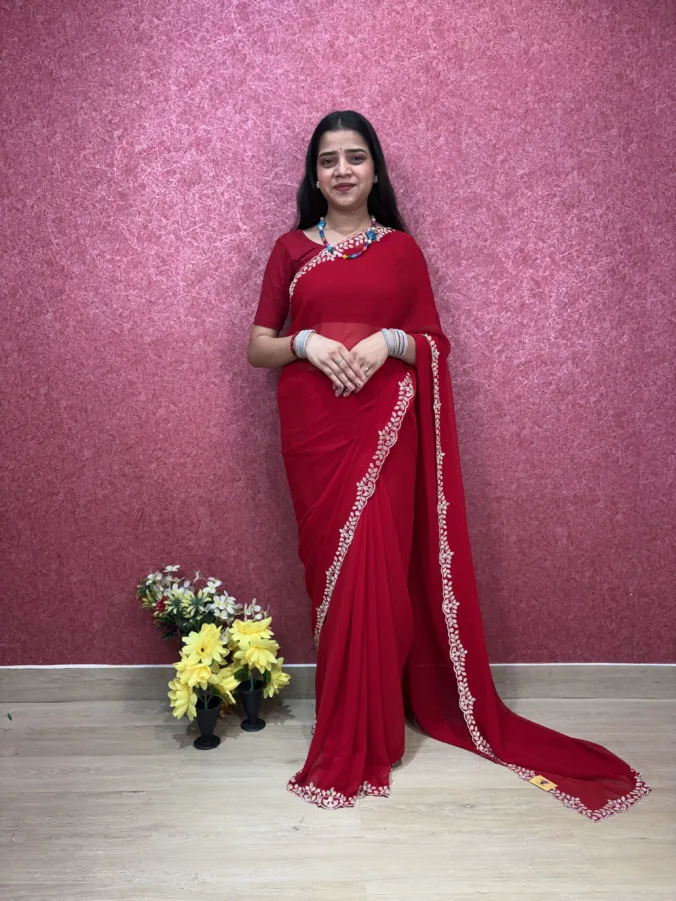 NEELAM TRADERS NEW LAUNCH TRENDING FESTIVE SPECIAL SAREE WITH HEAVY DIAMOND WORK ALL OVER IN SOFT GEORGETTE FABRIC