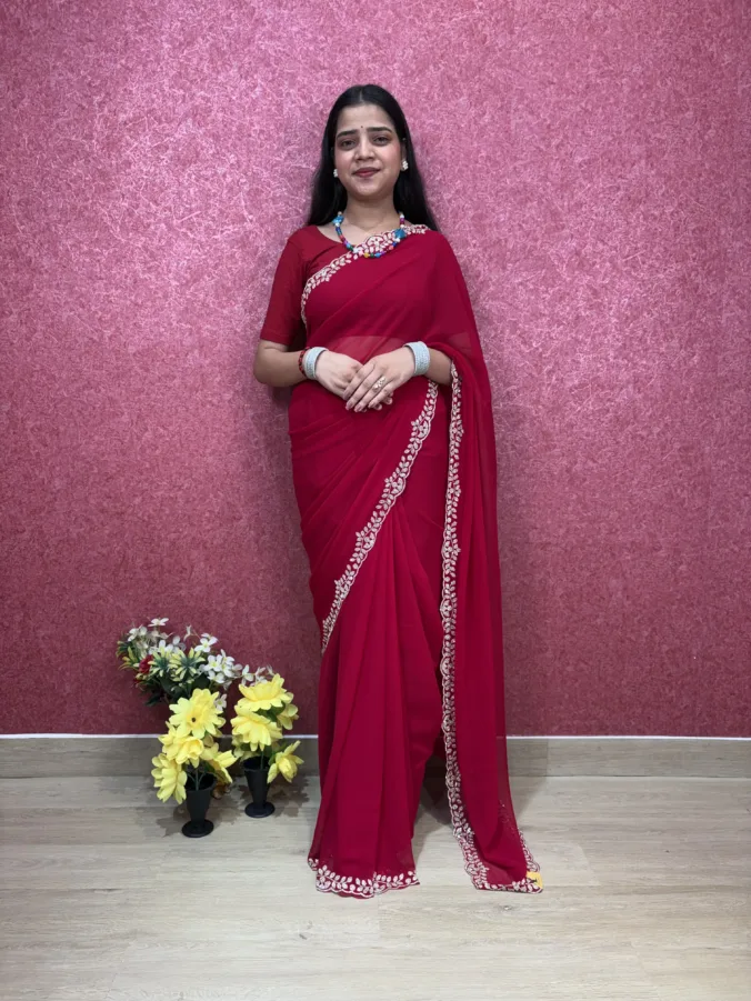 NEELAM TRADERS NEW LAUNCH TRENDING FESTIVE SPECIAL SAREE WITH HEAVY DIAMOND WORK ALL OVER IN SOFT GEORGETTE FABRIC