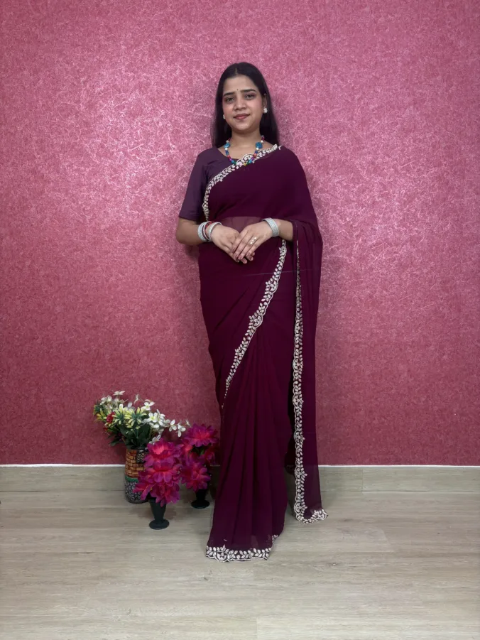 NEELAM TRADERS NEW LAUNCH TRENDING FESTIVE SPECIAL SAREE WITH HEAVY DIAMOND WORK ALL OVER IN SOFT GEORGETTE FABRIC