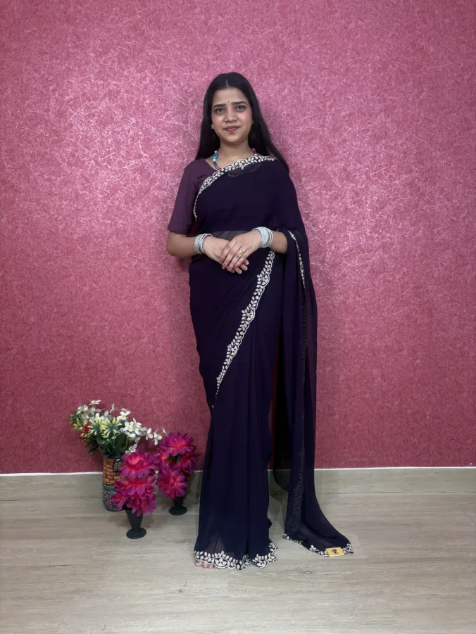 NEELAM TRADERS NEW LAUNCH TRENDING FESTIVE SPECIAL SAREE WITH HEAVY DIAMOND WORK ALL OVER IN SOFT GEORGETTE FABRIC