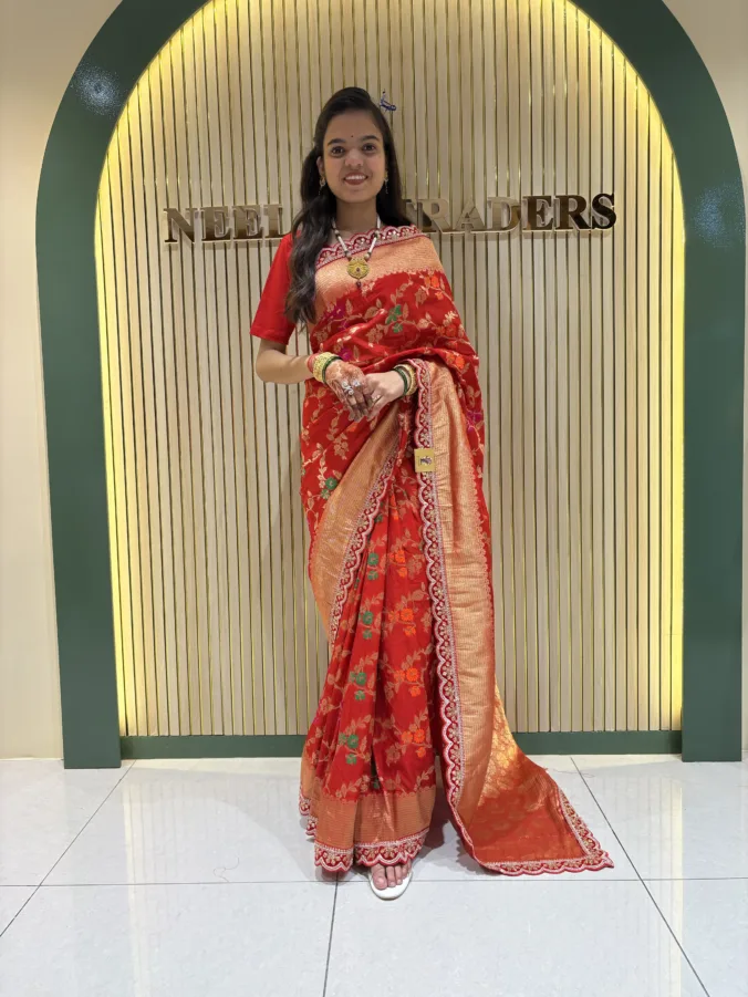 NEELAM TRADERS NEW LAUNCH TRENDING Banarsi saree with meena jaal work all over with trending cut work border all over in soft silk fabric