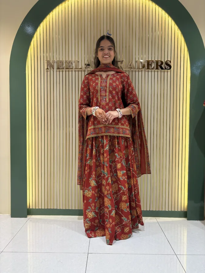 Elegant Maroon Floral Printed Anarkali Suit with Matching Dupatta