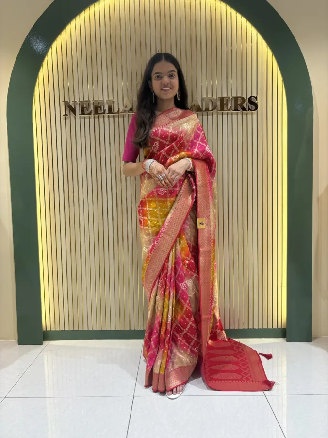 NEELAM TRADERS NEW LAUNCH TRENDING PURE GHATCHOLA SAREE WITH HEAVY WORK IN GHADI GEORGTEE FABRIC
