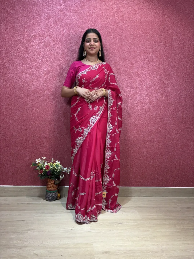 NEELAM TRADERS NEW LAUNCH TRENDING  Best Gift For Rakshabandhan swam special saree in Georgette fabric with thread work all over