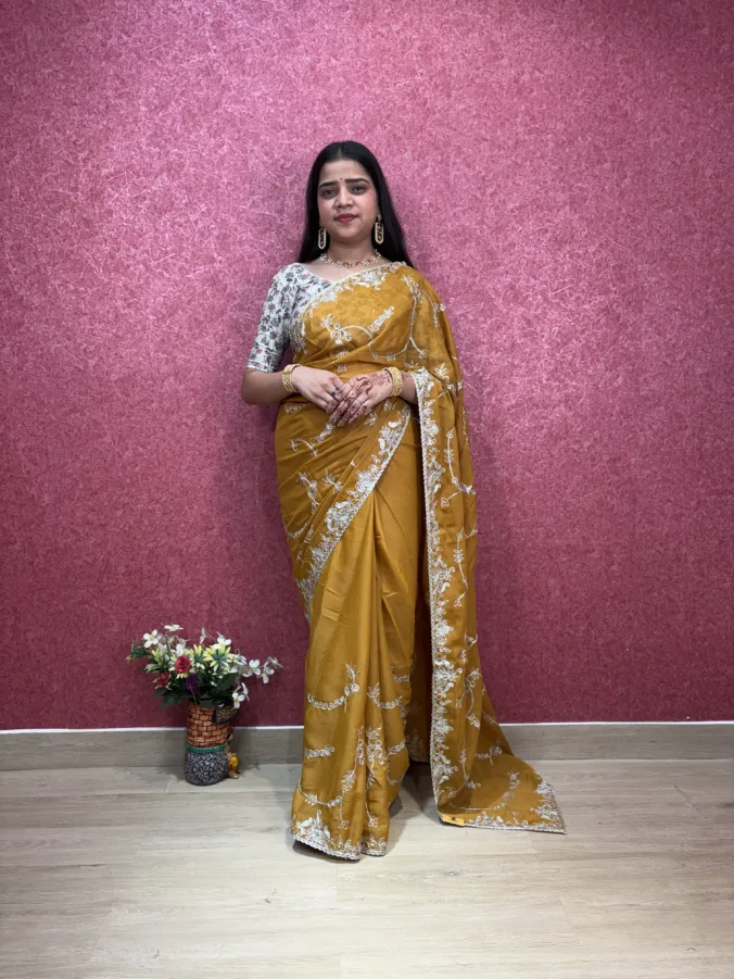 NEELAM TRADERS NEW LAUNCH TRENDING  Best Gift For Rakshabandhan swam special saree in Georgette fabric with thread work all over