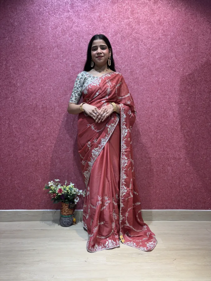 NEELAM TRADERS NEW LAUNCH TRENDING  Best Gift For Rakshabandhan swam special saree in Georgette fabric with thread work all over