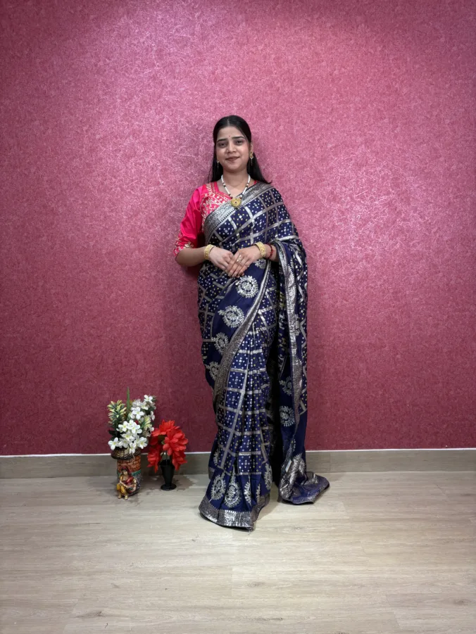NEELAM TRADERS NEW LAUNCH TRENDING rakhi special bandhej ghatchola saree with gotta patti work all over in soft silk fabric