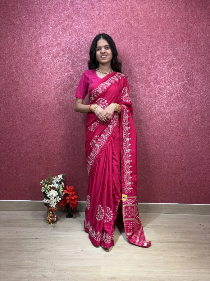 NEELAM TRADERS NEW LAUNCH TRENDING NEW GHATCHOLA PALLU SAREE WITH PITTAN WORK ALL OVER SAREE IN SOFT SILK FABRIC