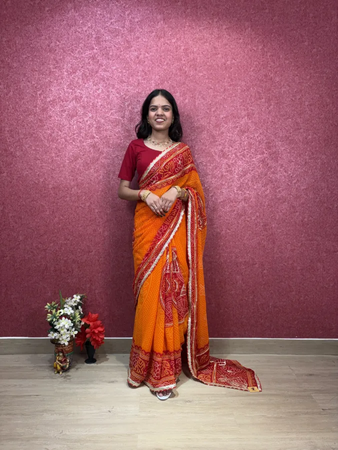 NEELAM TRADERS NEW LAUNCH PILLIYA & POMCHA SAREE WITH HEAVY KACHA GOTTA TOUCH IN  SOFT GEORGETTE FABRIC