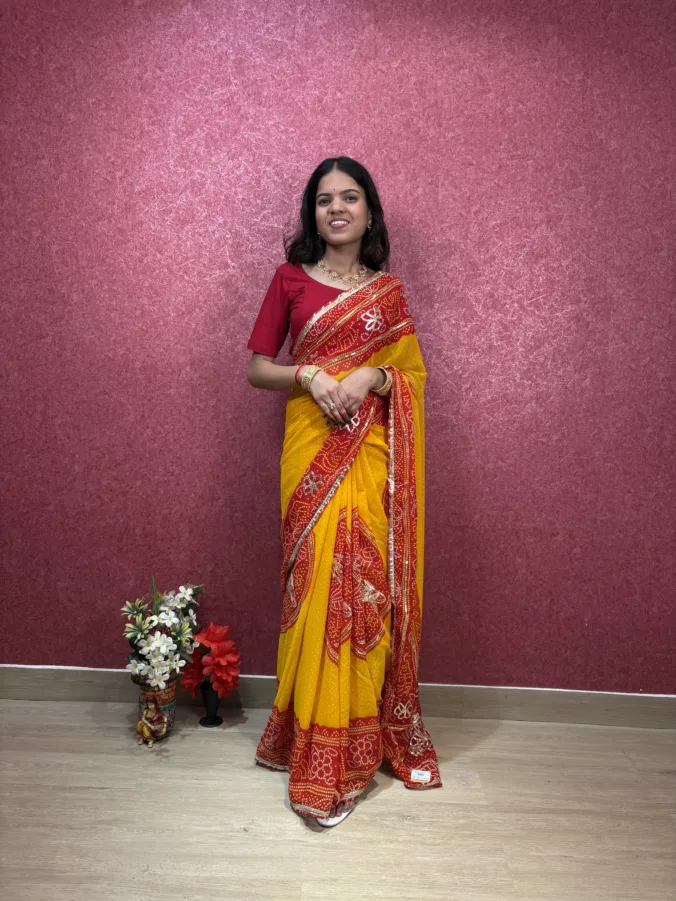 NEELAM TRADERS NEW LAUNCH PILLIYA & POMCHA SAREE WITH HEAVY KACHA GOTTA TOUCH IN  SOFT GEORGETTE FABRIC