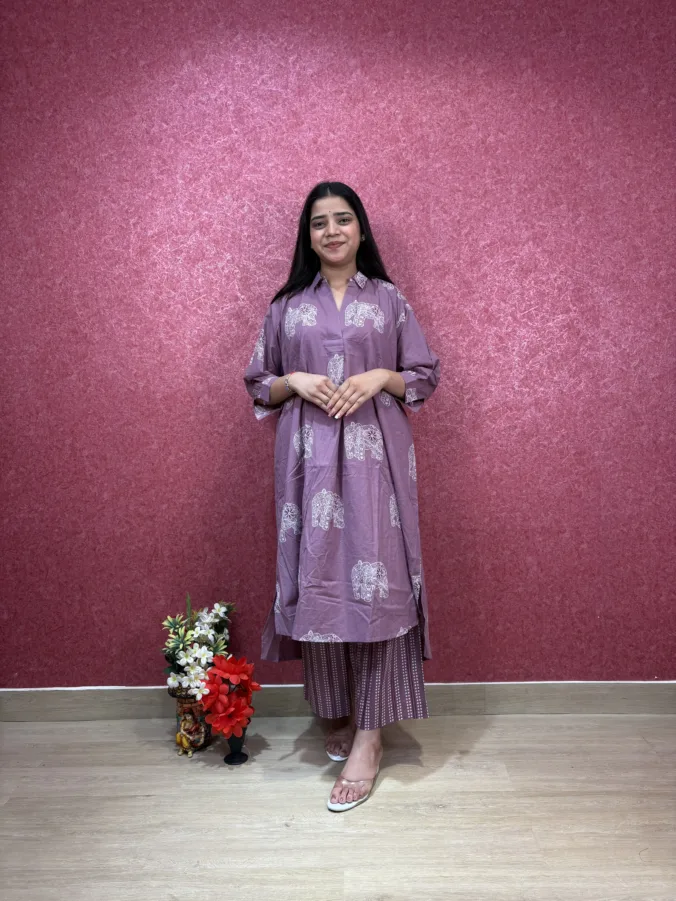Trending New Cotton Elephant Print Kurta Set with Printed Palazzo