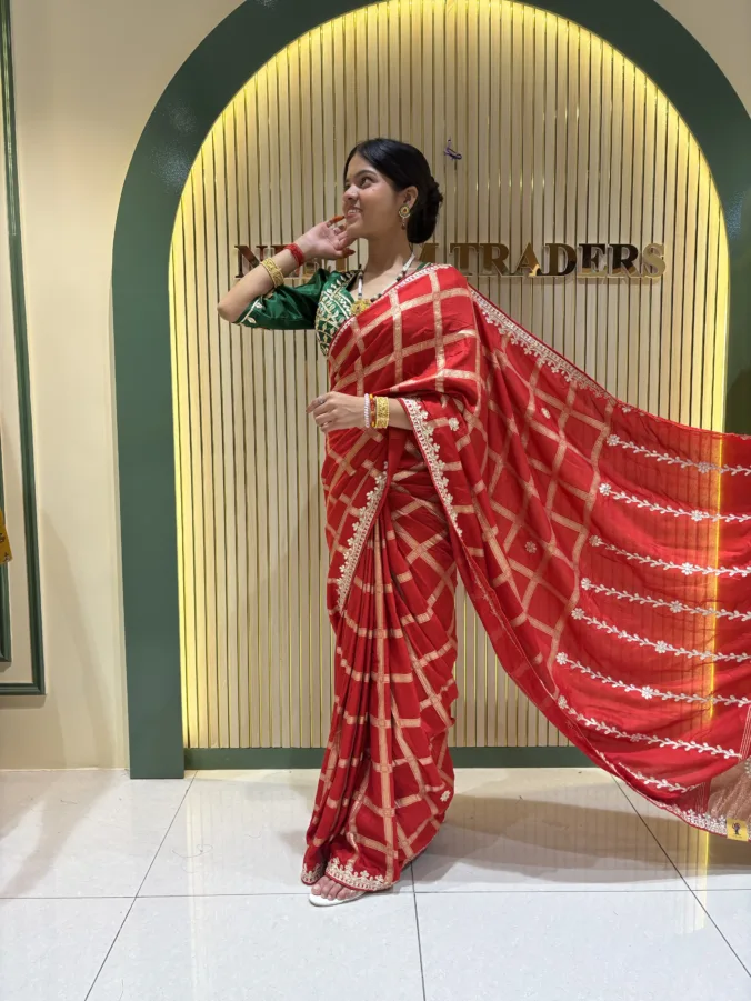 NEELAM TRADERS NEW LAUNCH Red ghatchola saree with gotta patti work all over in modal gajji fabric