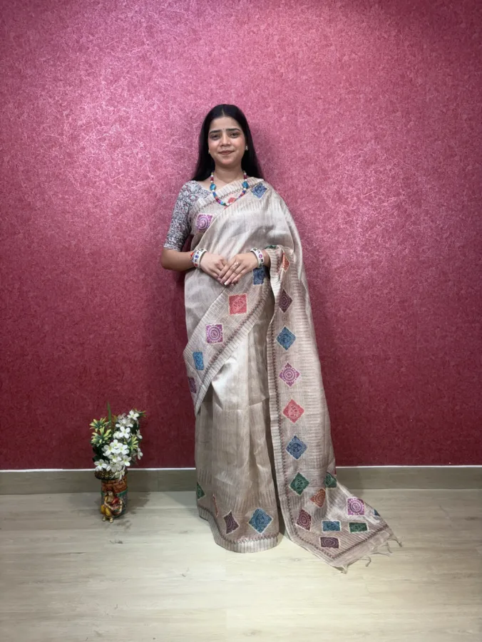NEELAM TRADERS NEW LAUNCH WEDDING SPECIAL BANDHEJ TOUCH SAREE WITH HEAVY BANDHEJ DESIGN PALLU  IN KHADI SILK FABRIC