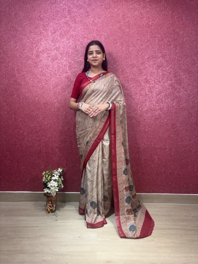 NEELAM TRADERS NEW LAUNCH DIGITAL PRINT SAREE WITH CHIKU BASE AND MIRROR WORK IN MUL COTTON FABRIC