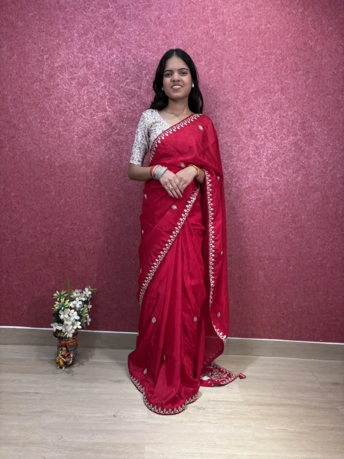 NEELAM TRADERS NEW LAUNCH wedding special saree with heavy pallu pittan work all over in H.O Silk Fabric