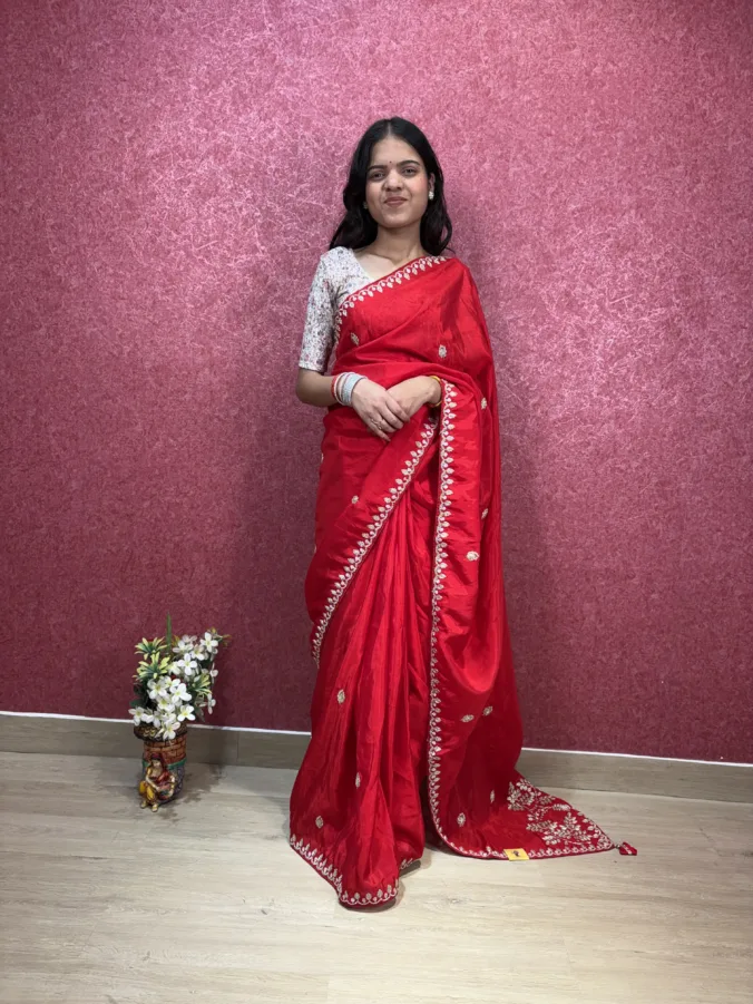 NEELAM TRADERS NEW LAUNCH wedding special saree with heavy pallu pittan work all over in H.O Silk Fabric