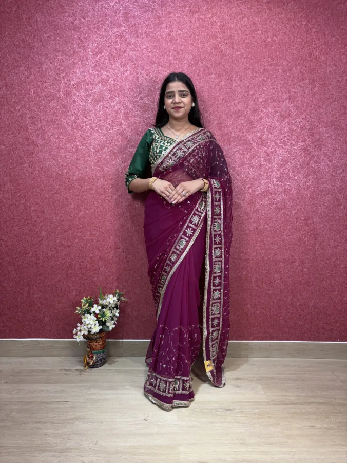 NEELAM TRADERS NEW LAUNCH HEAVY ZAAL WORK SAREE WITH HEAVY PITTAN WORK ALL OVER IN SOFT SILK FABRIC