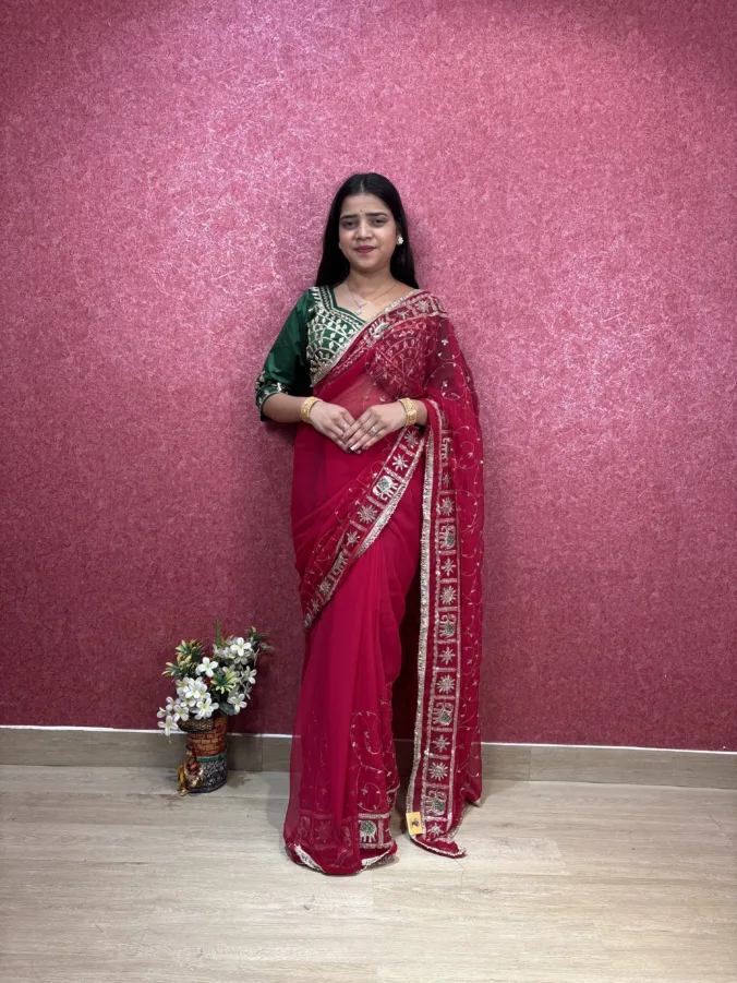 NEELAM TRADERS NEW LAUNCH HEAVY ZAAL WORK SAREE WITH HEAVY PITTAN WORK ALL OVER IN SOFT SILK FABRIC
