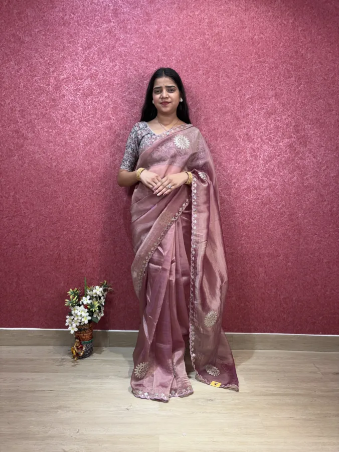 NEELAM TRADERS NEW LAUNCH Partywear Saree With Cutwork Border All Over in Tissue Fabric