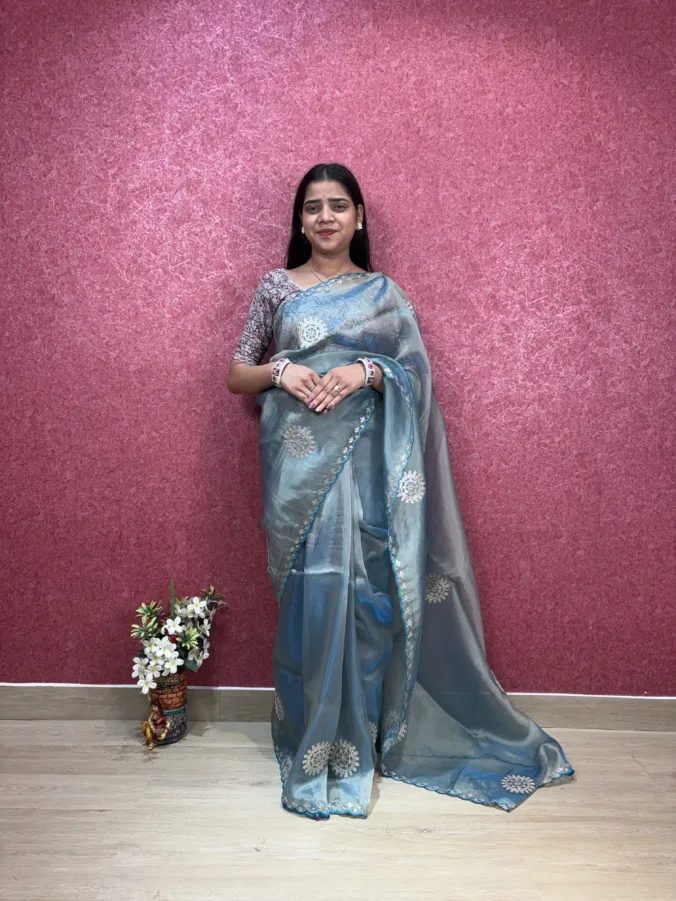 NEELAM TRADERS NEW LAUNCH Partywear Saree With Cutwork Border All Over in Tissue Fabric
