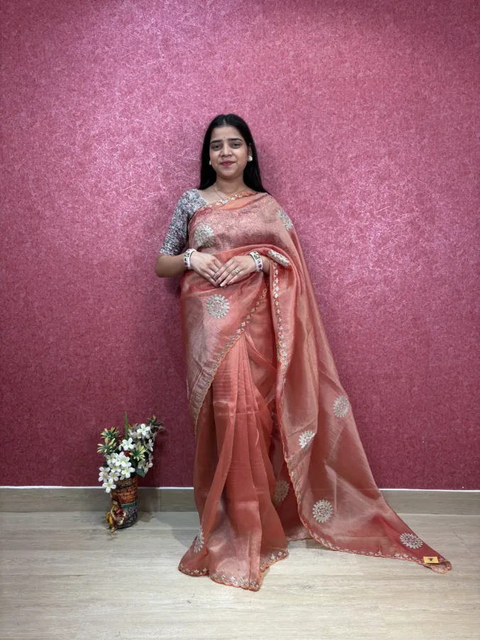NEELAM TRADERS NEW LAUNCH Partywear Saree With Cutwork Border All Over in Tissue Fabric