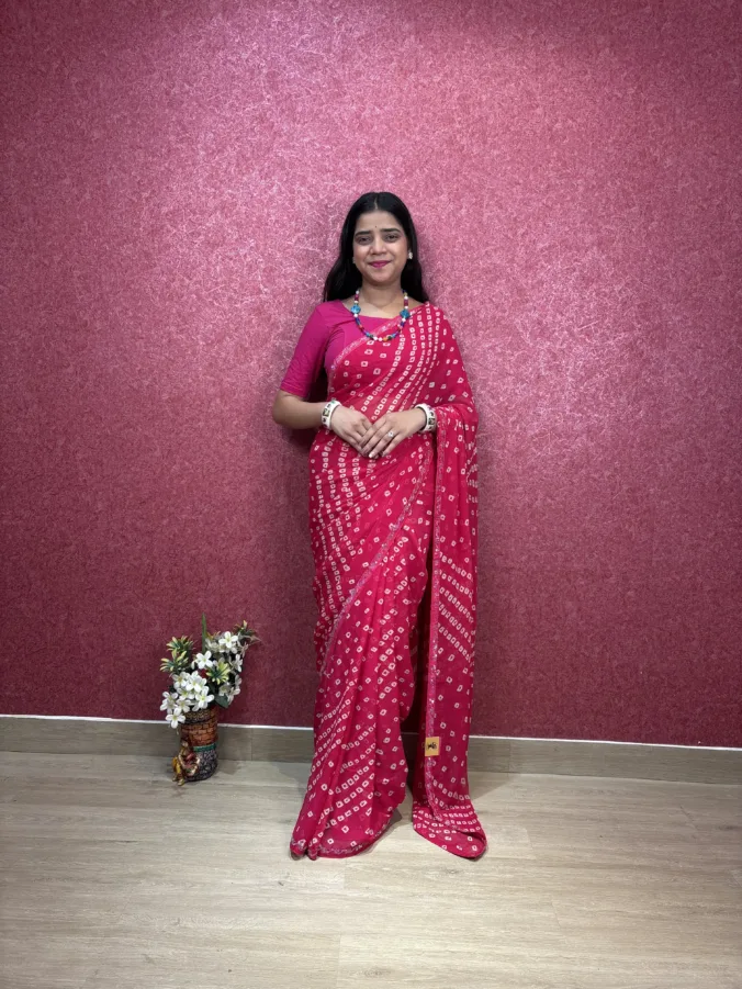 NEELAM TRADERS NEW LAUNCH Wedding Special Bandhej Saree With Diamond Work At Pallu IN SOFT GEORGETTE FABRIC