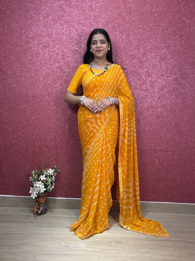 NEELAM TRADERS NEW LAUNCH Wedding Special Bandhej Saree With Diamond Work At Pallu IN SOFT GEORGETTE FABRIC