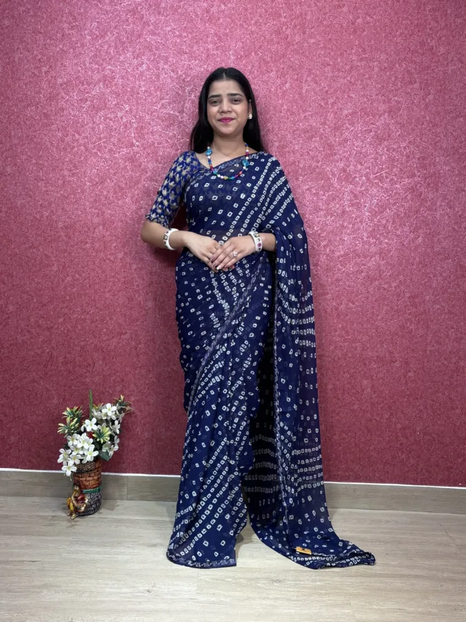 NEELAM TRADERS NEW LAUNCH Wedding Special Bandhej Saree With Diamond Work At Pallu IN SOFT GEORGETTE FABRIC