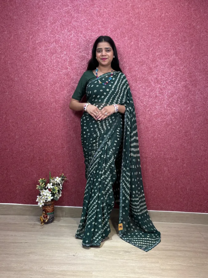 NEELAM TRADERS NEW LAUNCH Wedding Special Bandhej Saree With Diamond Work At Pallu IN SOFT GEORGETTE FABRIC