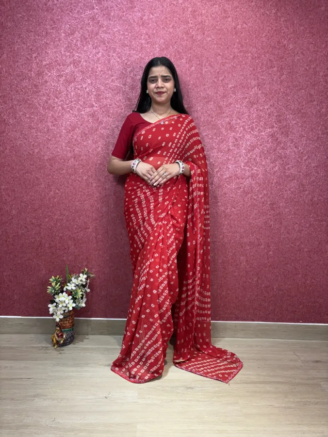 NEELAM TRADERS NEW LAUNCH Wedding Special Bandhej Saree With Diamond Work At Pallu IN SOFT GEORGETTE FABRIC