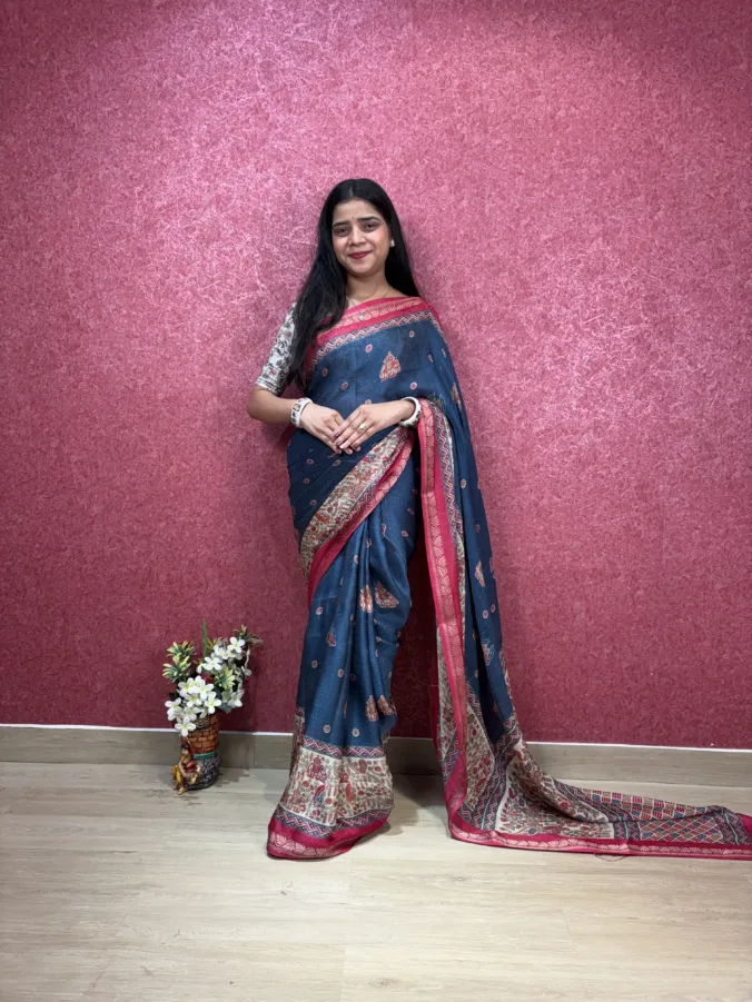 NEELAM TRADERS NEW LAUNCH HEAVY KALAMKARI WORK SAREE WITH ZARI BORDER ALL OVER IN SOFT MELLOW SILK FABRIC