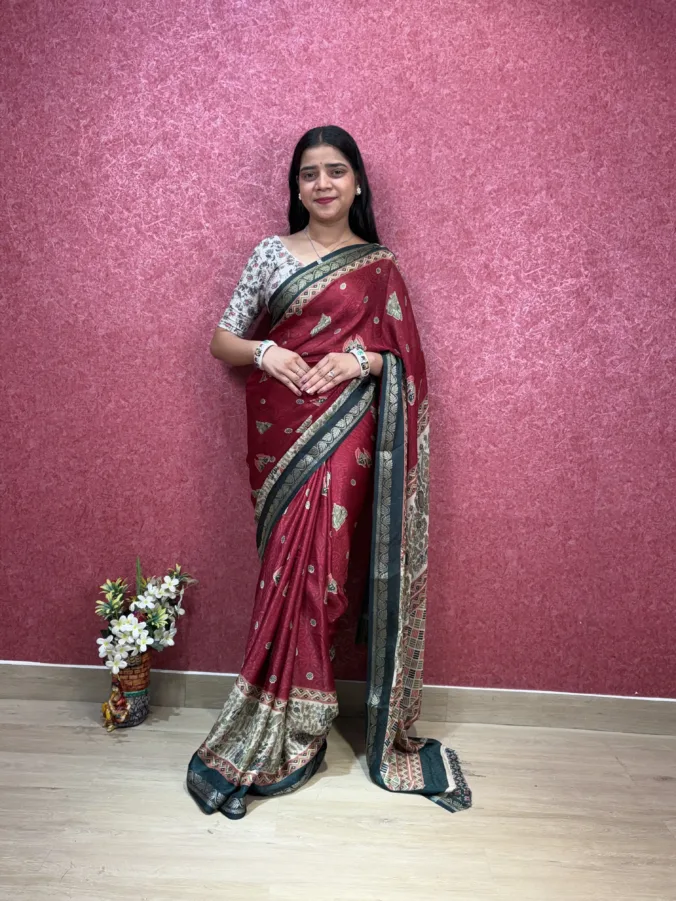 NEELAM TRADERS NEW LAUNCH HEAVY KALAMKARI WORK SAREE WITH ZARI BORDER ALL OVER IN SOFT MELLOW SILK FABRIC