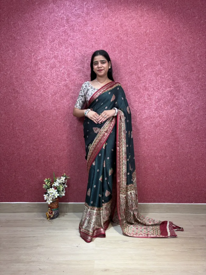 NEELAM TRADERS NEW LAUNCH HEAVY KALAMKARI WORK SAREE WITH ZARI BORDER ALL OVER IN SOFT MELLOW SILK FABRIC